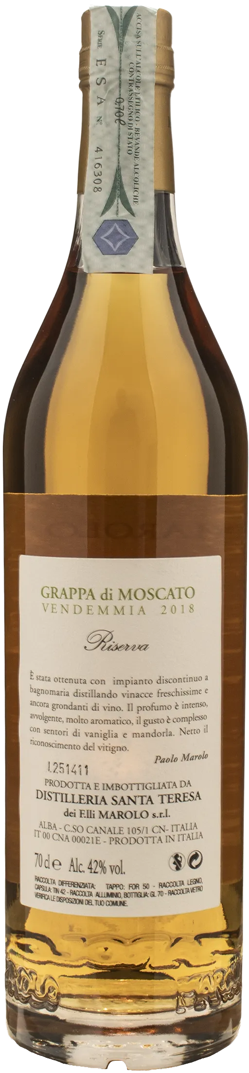 Distilleria Marolo Grappa di Moscato Apres 5 Anni 0.7L