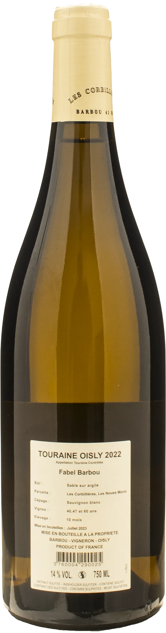 Domaine des Corbillieres Touraine Oisly Fabel Barbou 2022