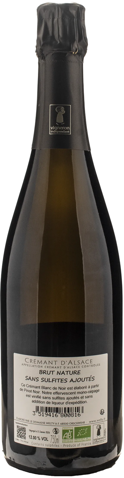 Domaine Jean Michel Welty Cremant d'Alsace Blanc de Noirs Brut Nature