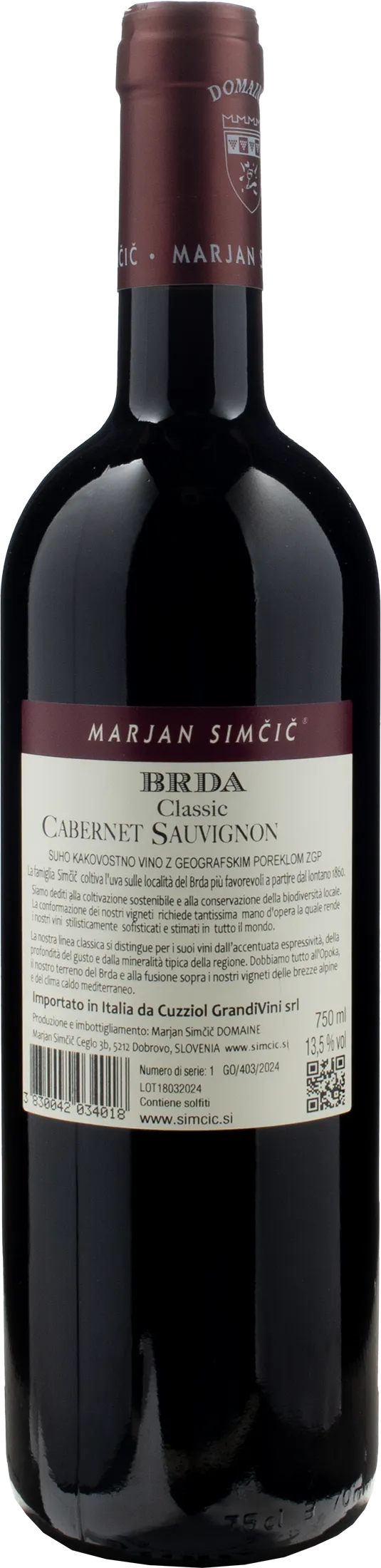 Domaine Marjan Simcic Cabernet Sauvignon BRDA Classic 2023