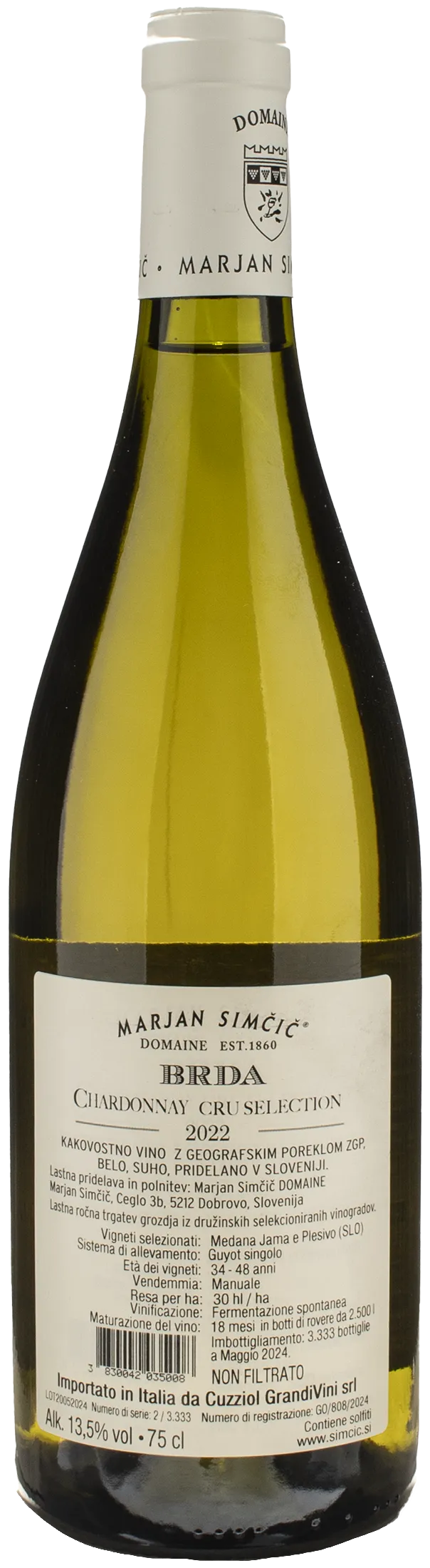 Domaine Marjan Simcic Chardonnay Cru Selection BRDA 2022