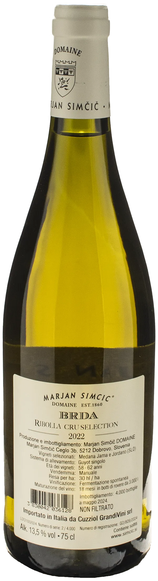 Domaine Marjan Simcic Ribolla Cru Selection BRDA 2022