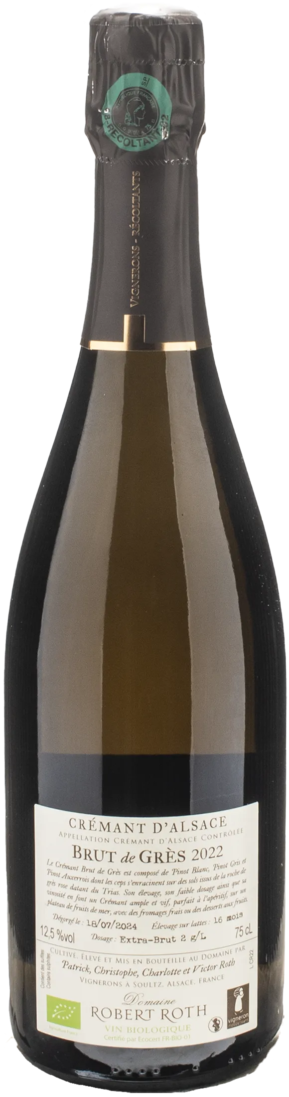 Domaine Robert Roth Cremant d'Alsace Blanc de Blancs Brut de Gres Extra Brut Bio 2022
