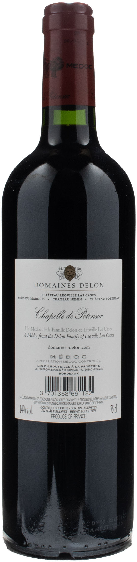 Domaines Delon Chapelle de Pontensac Medoc Rouge 2018