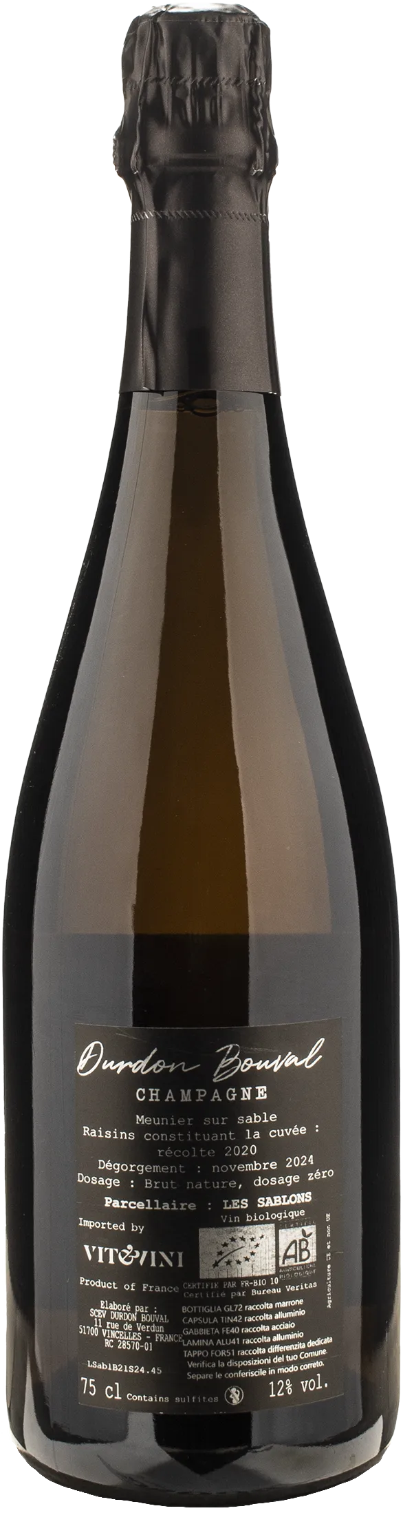 Durdon Bouval Champagne Blanc de Noirs Brut Nature Les Sablons