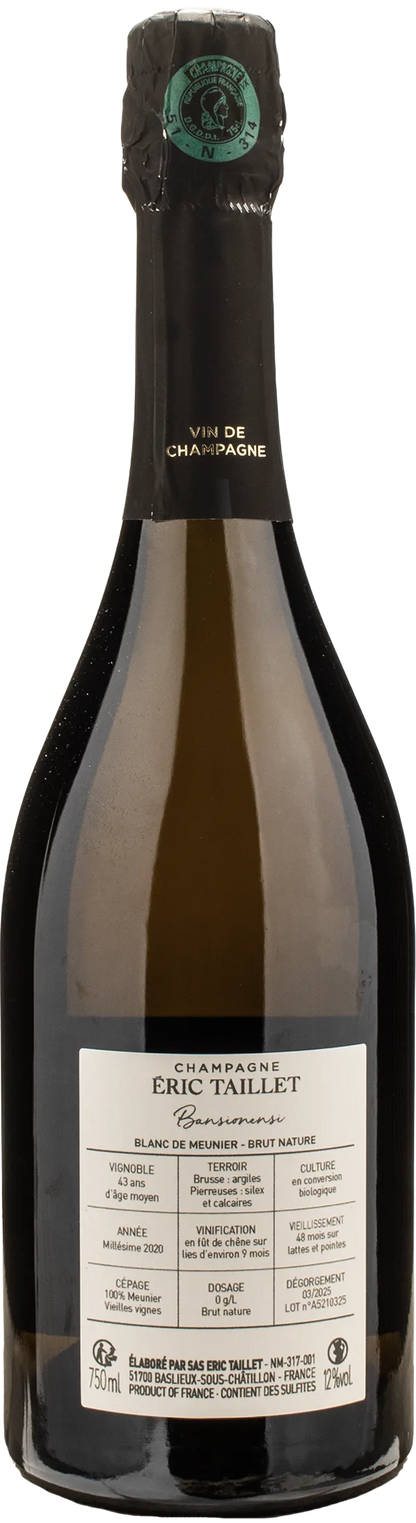 Eric Taillet Champagne Bansionensi Brut Nature Blanc de Meunier 2020