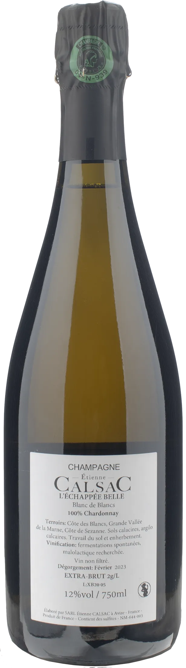 Etienne Calsac Champagne Blanc de Blancs L'echappee Belle Extra Brut