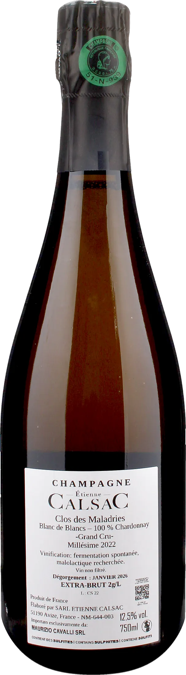 Etienne Calsac Champagne Clos des Maladries Grand Cru Blanc de Blancs Extra Brut 2022