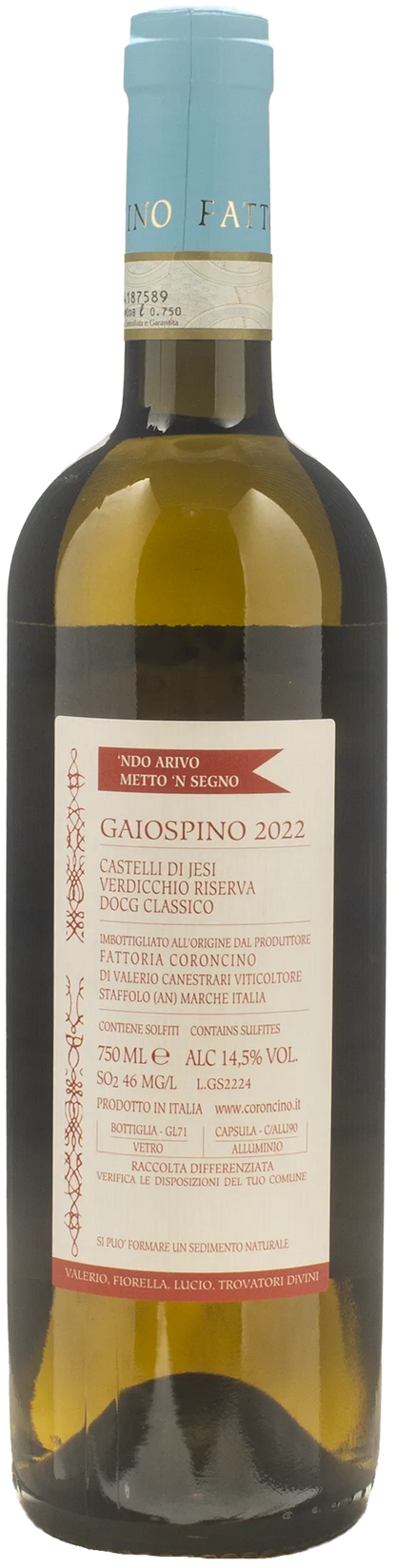 Fattoria Coroncino Verdicchio dei Castelli di Jesi Gaiospino Classico Riserva 2022