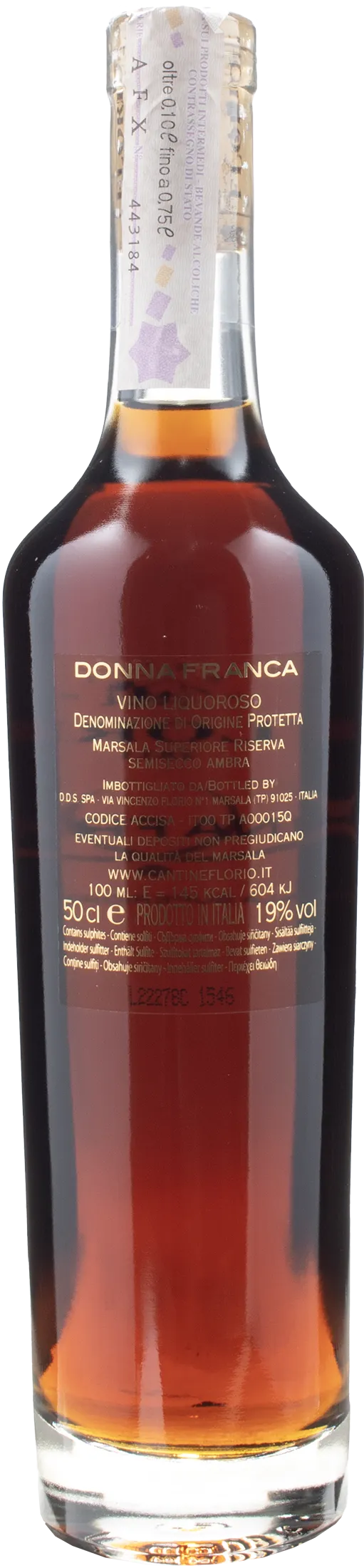 Florio Donna Franca Vino Liquoroso Marsala Superiore Riserva Semisecco Ambra 0.5L