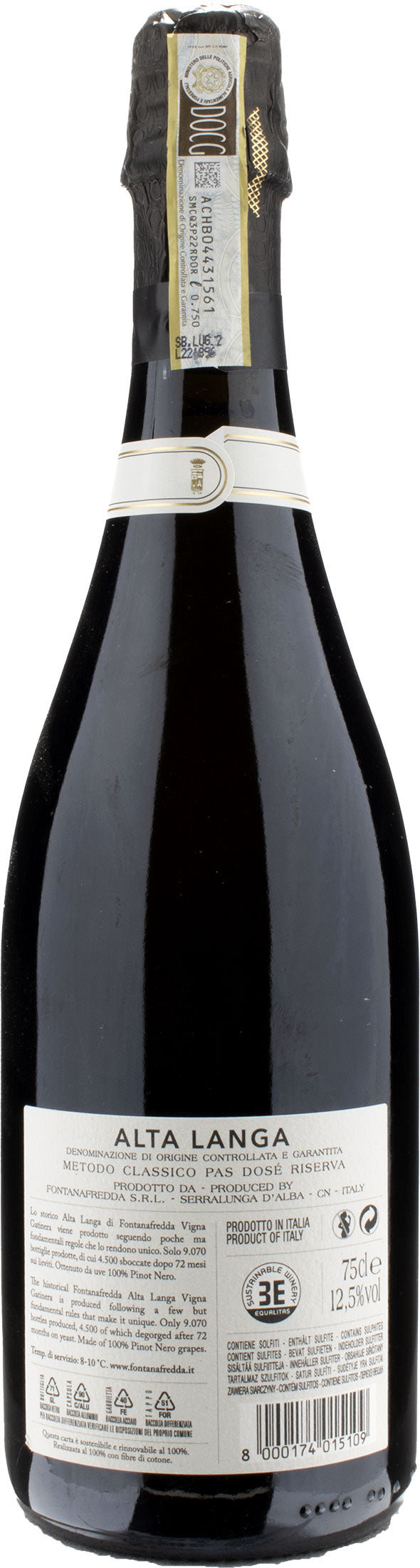 Fontanafredda Alta Langa Vigna Gatinera 72 Mesi Blanc de Noirs Pas Dosè Riserva 2015