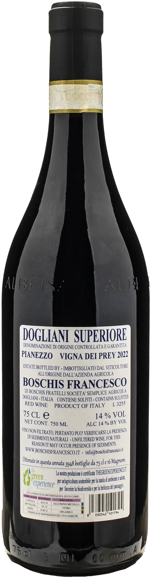 Francesco Boschis Dogliani Superiore Pianezzo Vigna dei Prey 2022