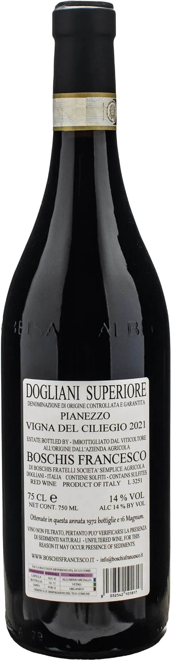 Francesco Boschis Dogliani Superiore Pianezzo Vigna del Ciliegio 2021