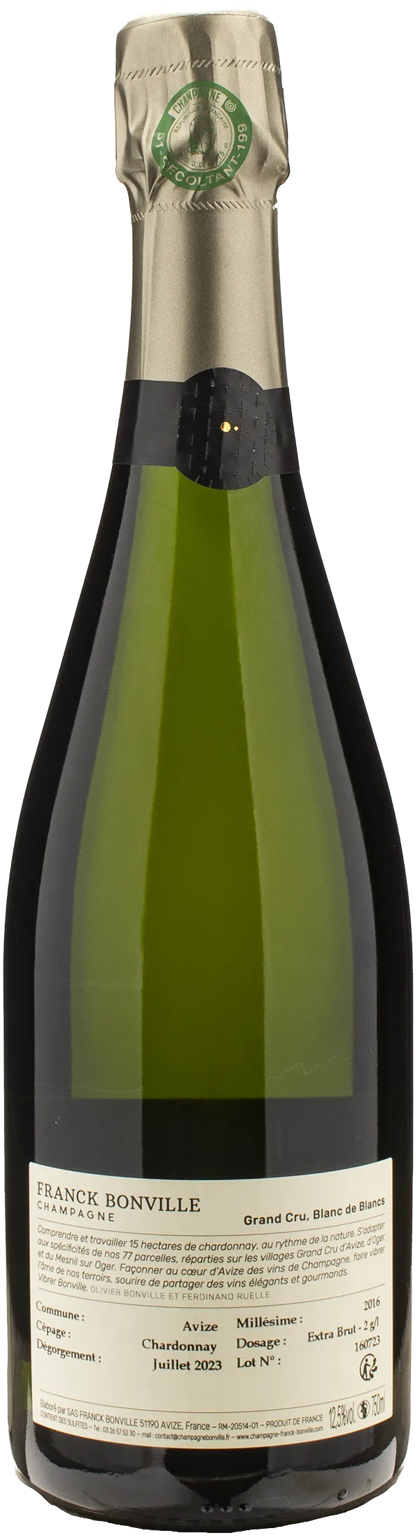 Franck Bonville Champagne Grand Cru Blanc de Blancs Extra Brut Millesime 2016