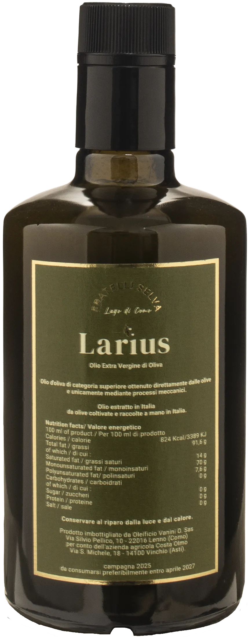 Fratelli Selva Lake Como Huile d'olive extra vierge Larius 0.5L 2025