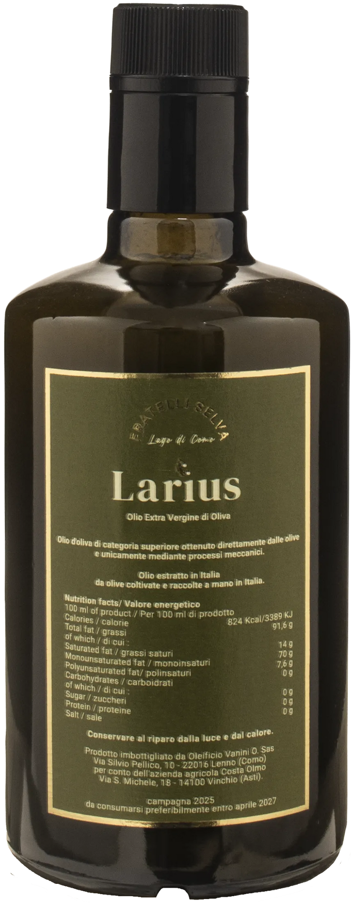 Fratelli Selva Lake Como Extra Virgin Olive Oil Larius 0.5L 2025