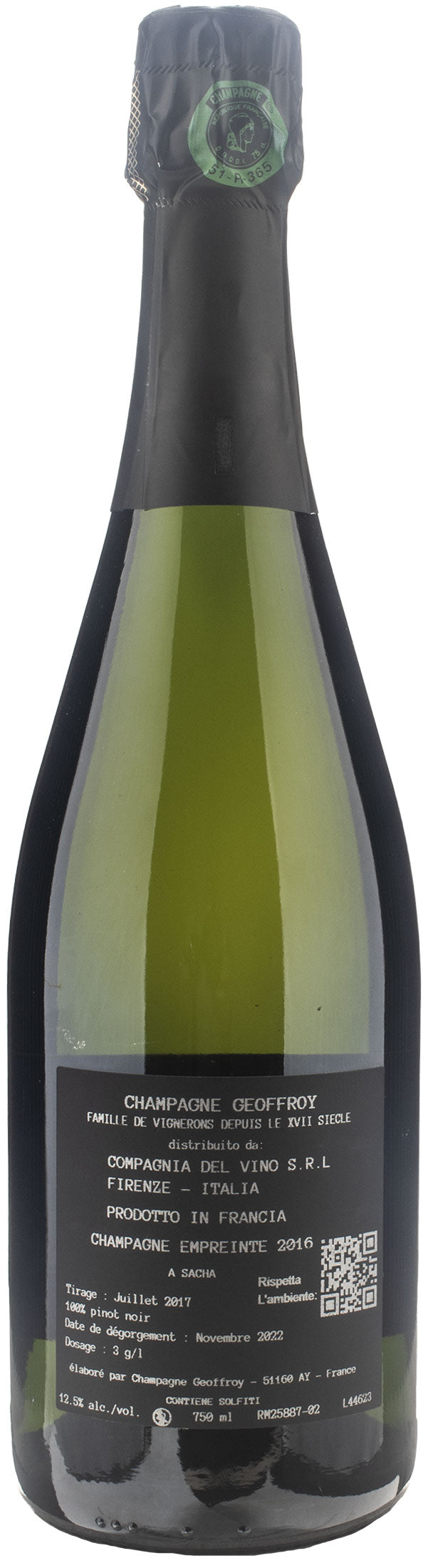 Geoffroy Champagne 1er Cru Blanc de Noirs Empreinte Extra Brut 2016