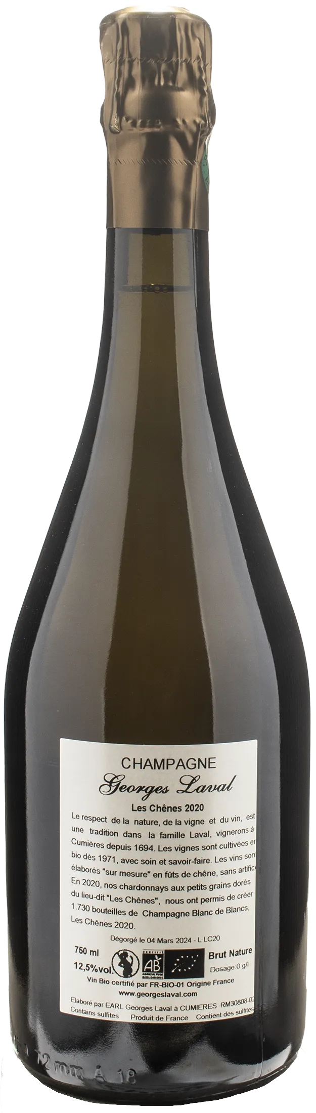 Georges Laval Champagne Blanc de Blancs Premier Cru Brut Nature Les Chenes 2020