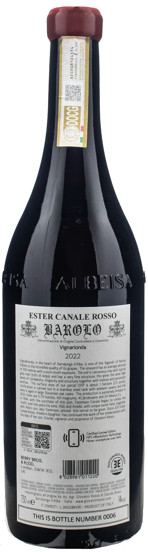 Giovanni Rosso Barolo Vigna Rionda Ester Canale Rosso 2022