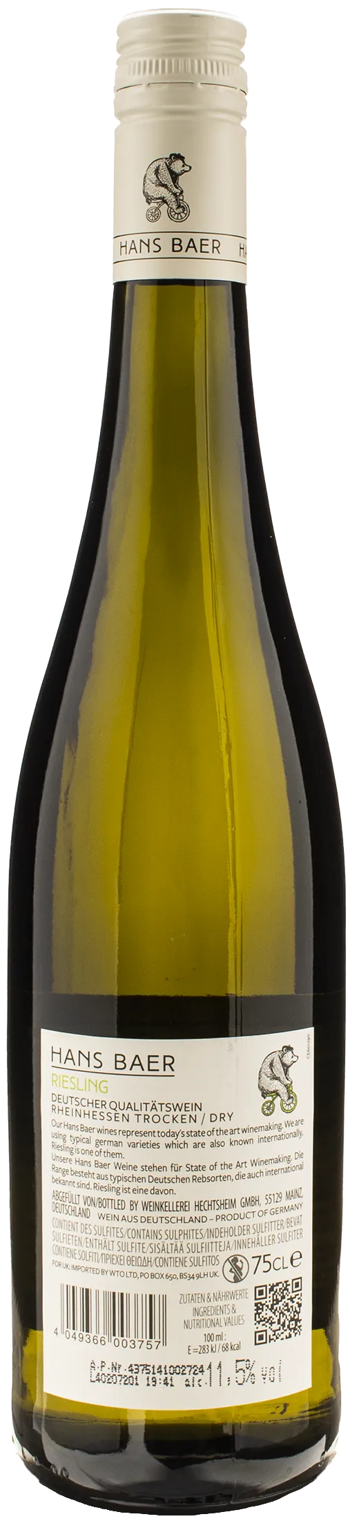 Hans Baer Rheinhessen Riesling Troken Dry 2023