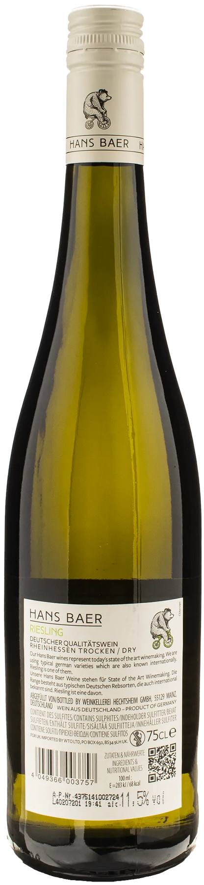 Hans Baer Rheinhessen Riesling Troken Dry 2023