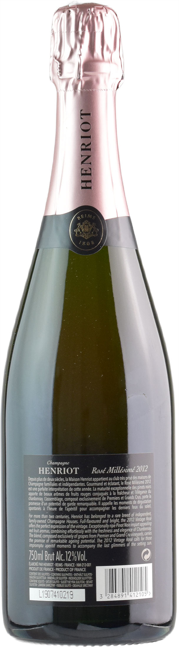 Henriot Champagne Rosé Millésimé 2012