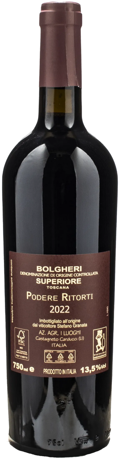 I Luoghi Bolgheri Rosso Superiore Podere Ritorti 2022