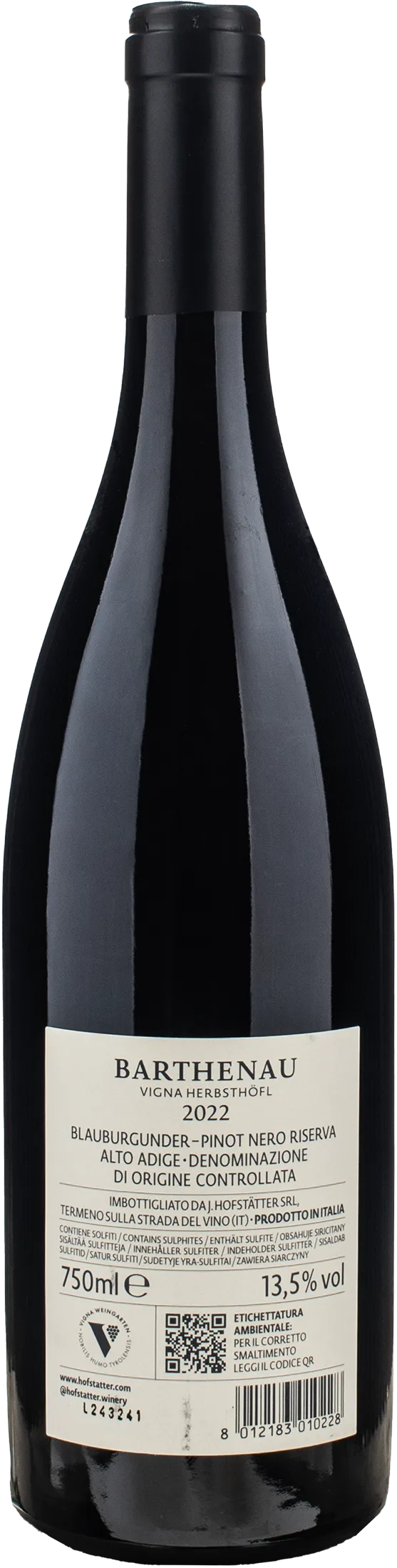 J.Hofstatter Barthenau Vigna Herbsthofl Pinot Nero Riserva 2022
