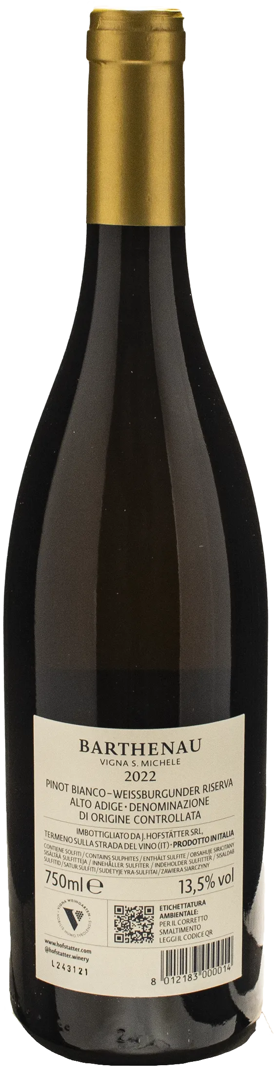 J. Hofstatter Barthenau Vigna S.Michele Pinot Bianco 2022