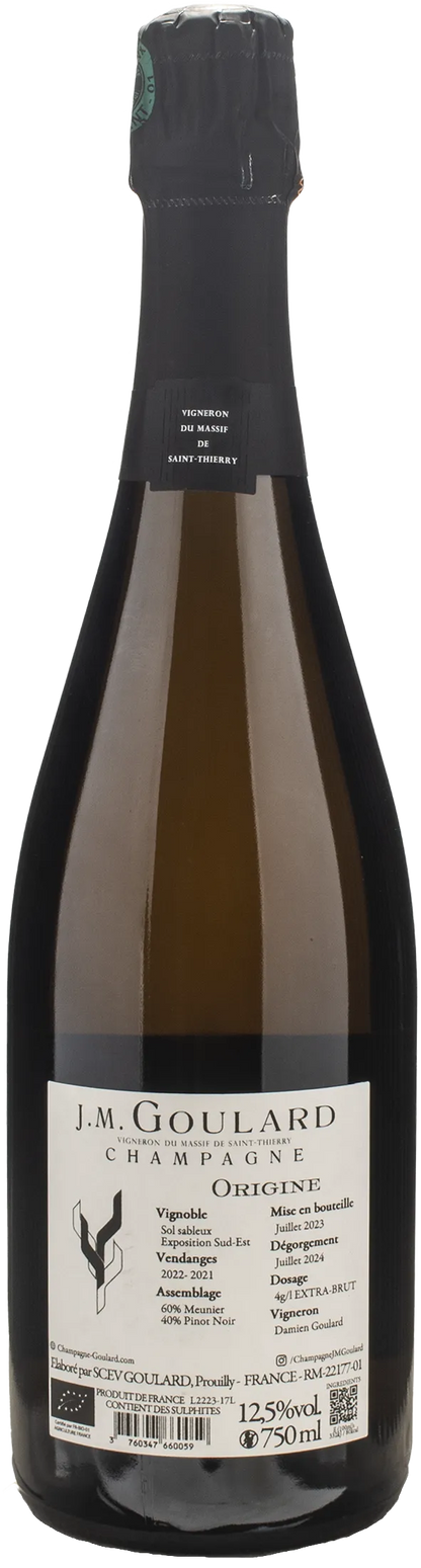 J. M. Goulard Champagne Origine Blanc De Noirs Meunier Pinot Noir Extra Brut