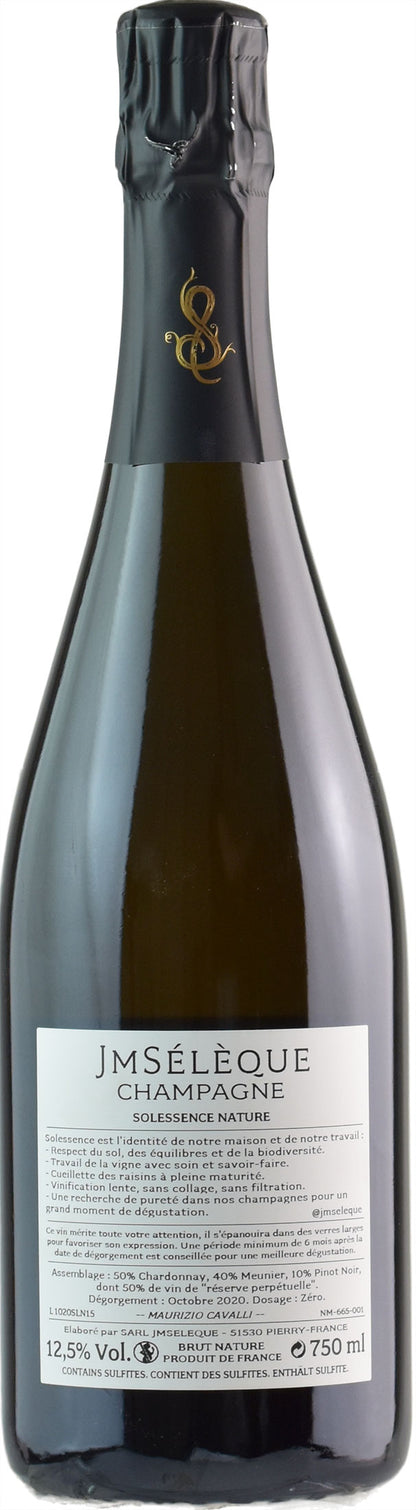 Jean Marc Seleque Champagne Solessence Nature Elevage Prolongè Brut Nature