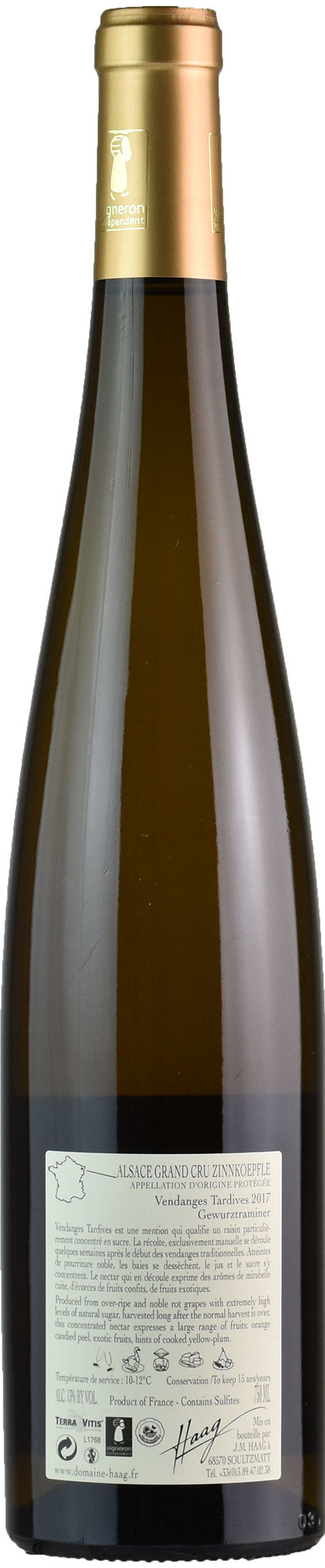 Jean-Marie Haag Alsace Grand Cru Gewurztraminer Zinnkoepflé Vendanges Tardives 2017