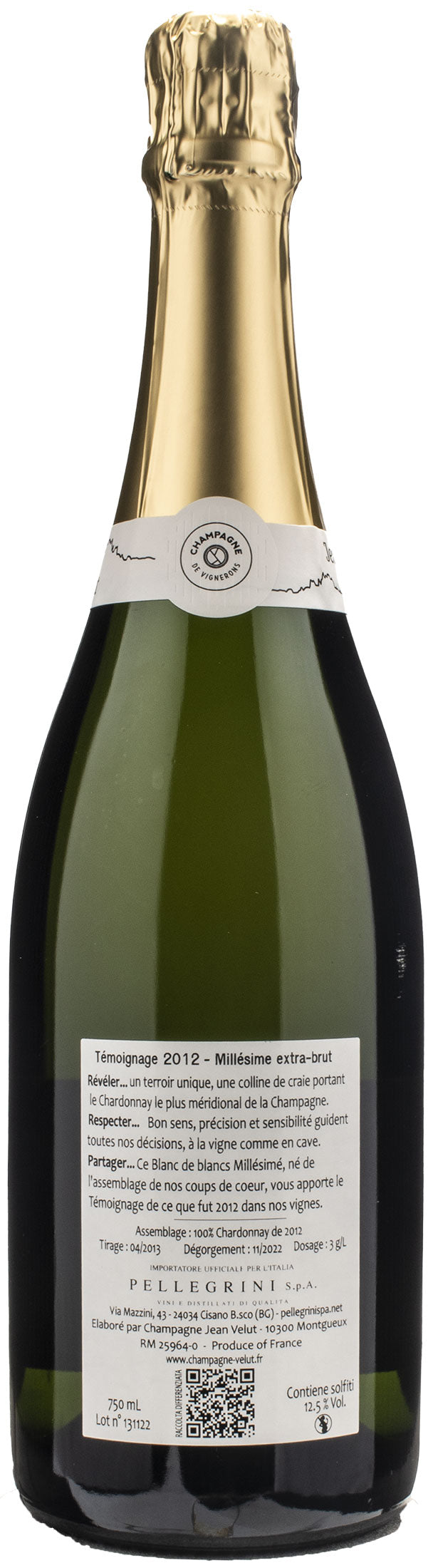 Jean Velut Champagne Blanc de Blancs Exta Brut Témoignage Millesime 2012