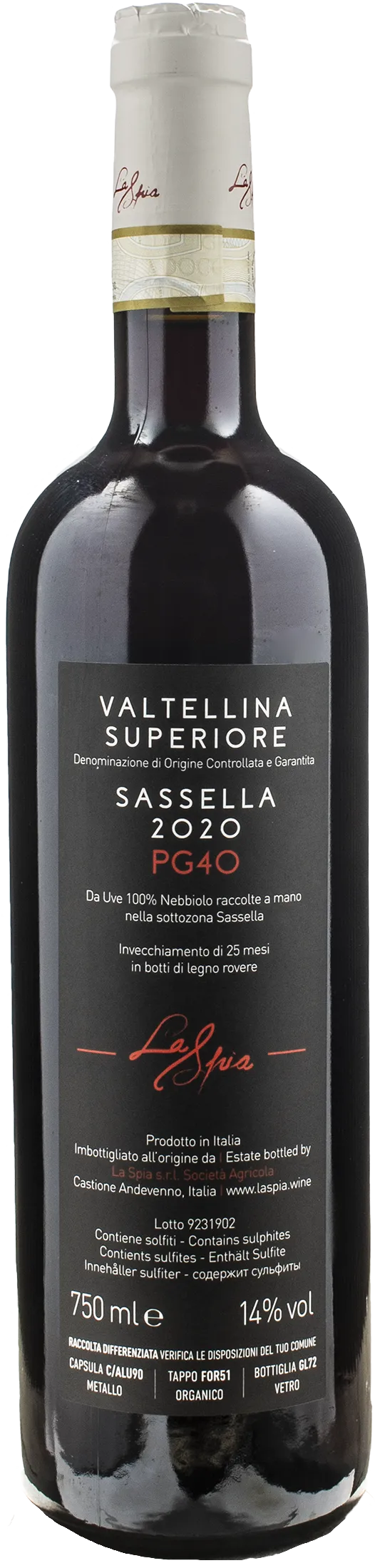 La Spia Valtellina Superiore Sassella PG40 2020