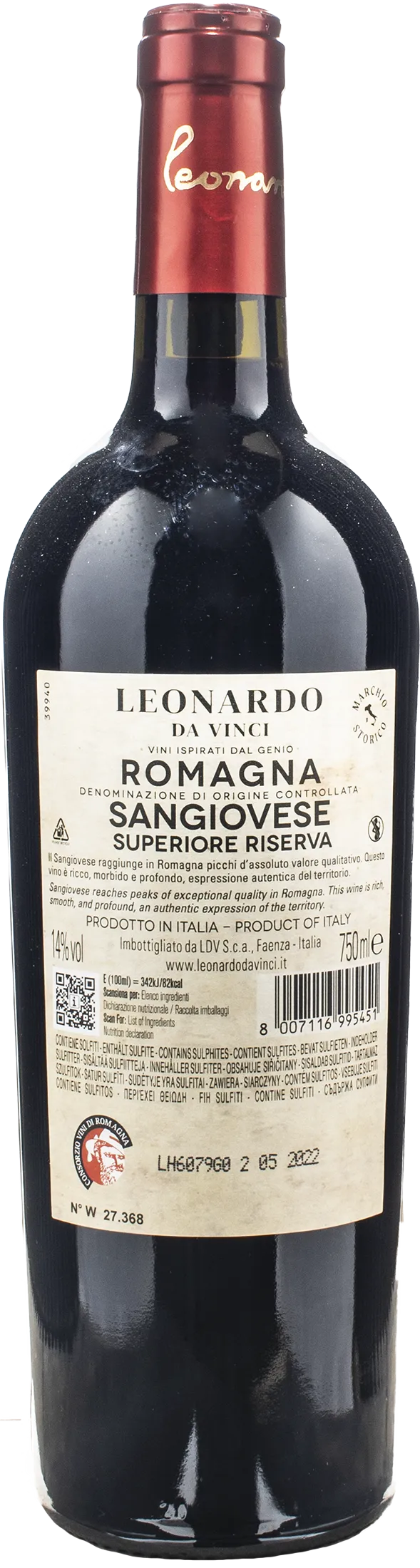 Leonardo da Vinci 1502 Sangiovese Superiore Rocca di Cesena Riserva 2022