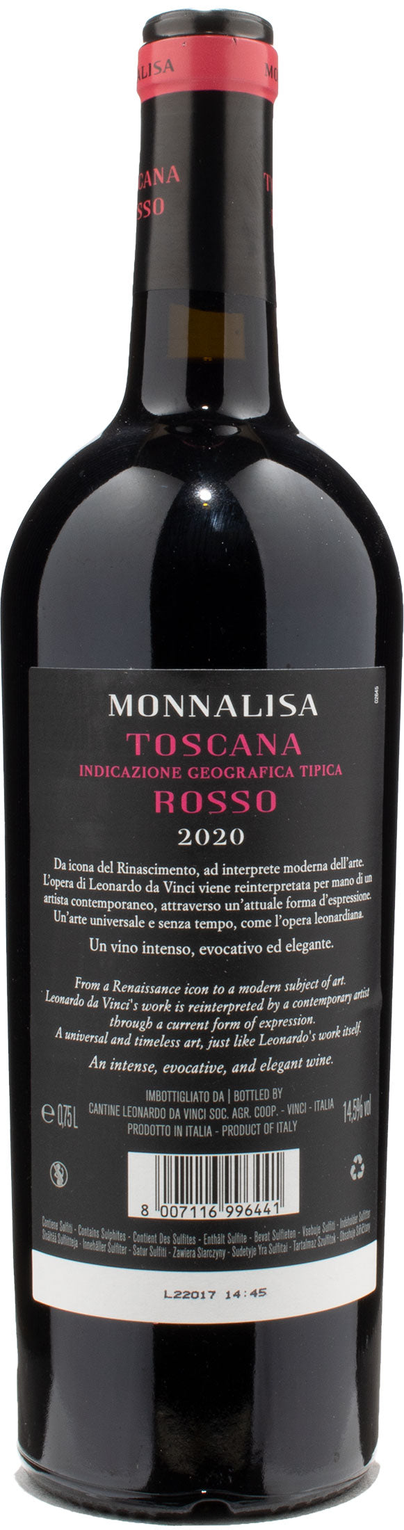 Leonardo da Vinci Monnalisa Rosso Toscana 2020