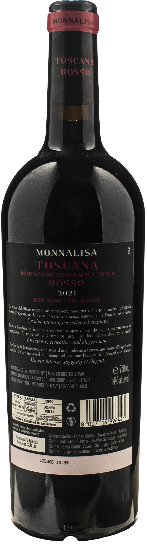 Leonardo da Vinci Monnalisa Rosso Toscana 2021