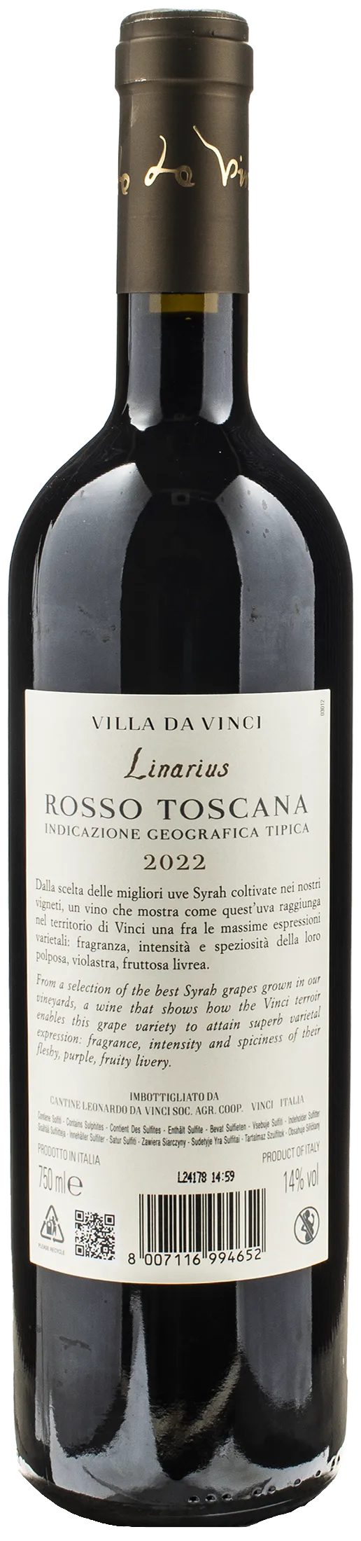 Leonardo da Vinci Villa da Vinci Syrah Linarius 2022