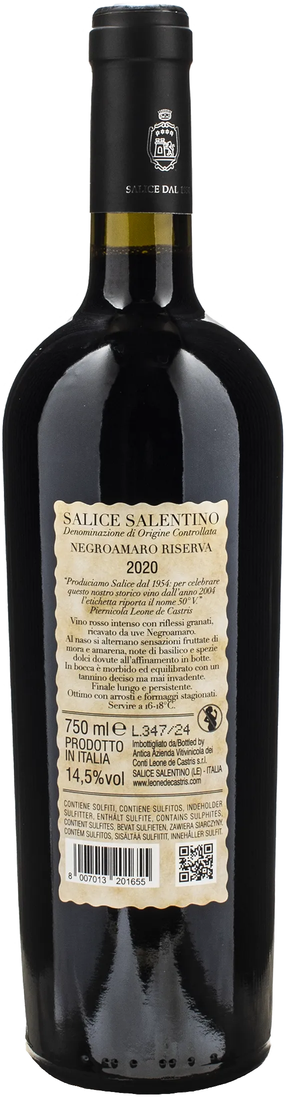 Leone De Castris Salice Salentino Negroamaro 50°V Riserva 2020