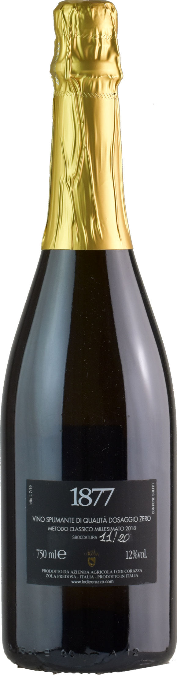 Lodi Corazza 1877 Pignoletto Spumante Dosaggio Zero Metodo Classico Millesimato 2018