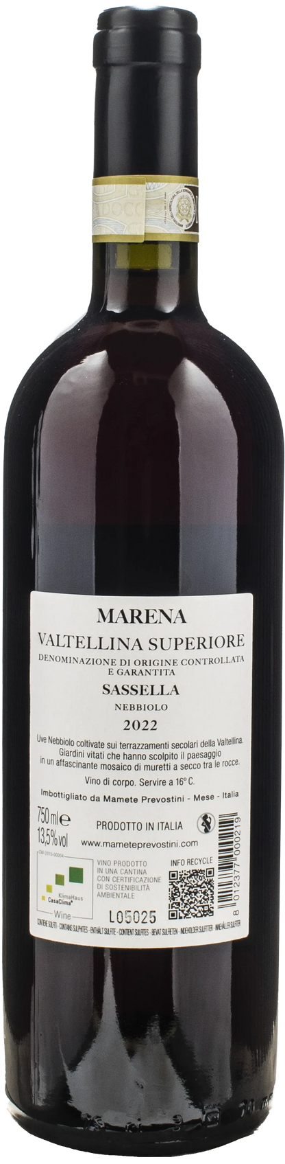 Mamete Prevostini Sassella Nebbiolo Valtellina Superiore Marena 2022
