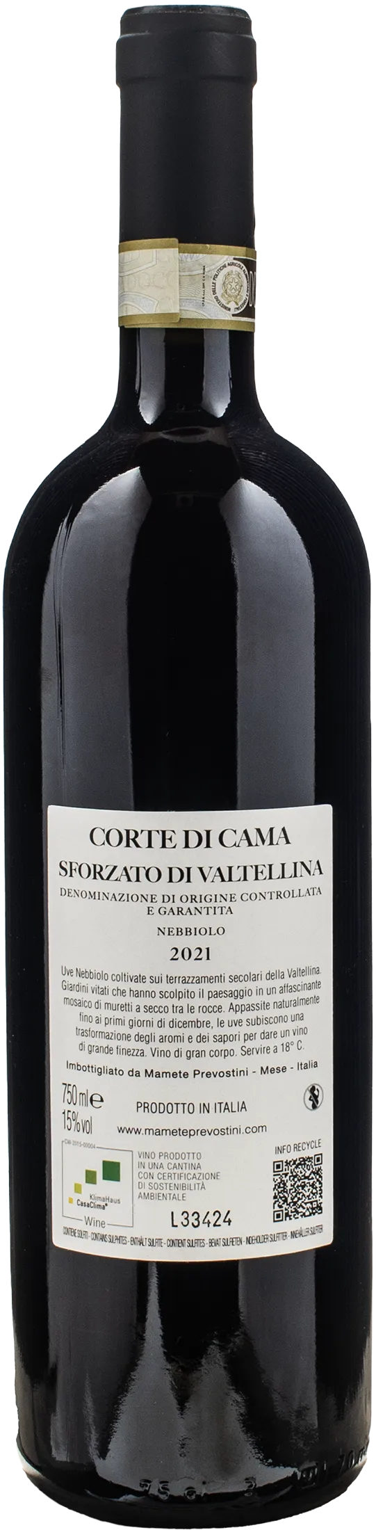 Mamete Prevostini Sforzato Di Valtellina Nebbiolo Corte di Cama 2021
