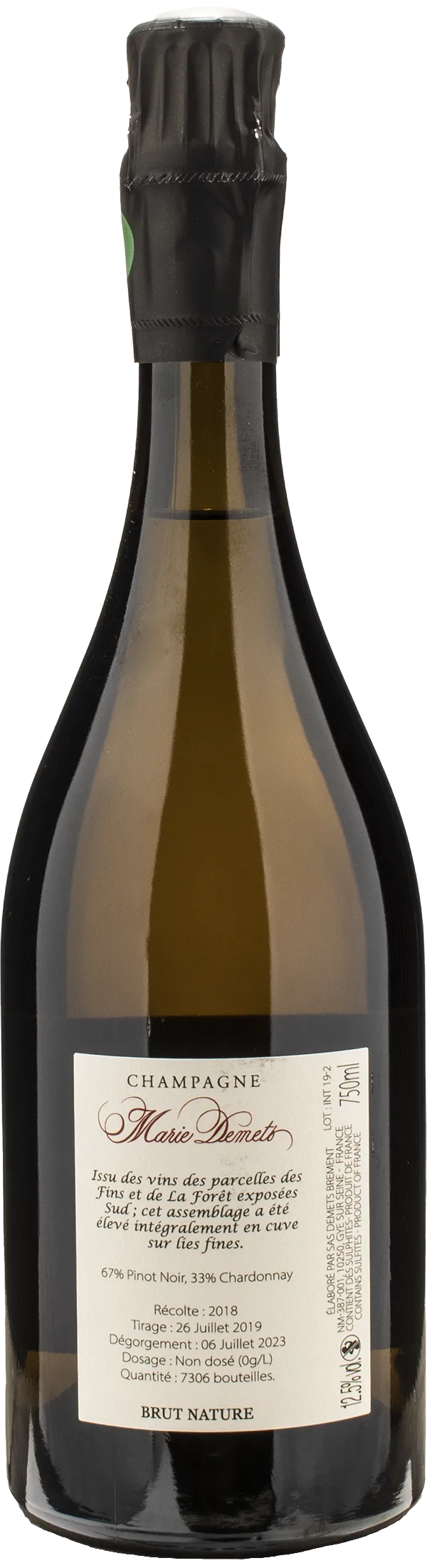 Marie Demets Champagne Intransigeance Brut Nature 2018