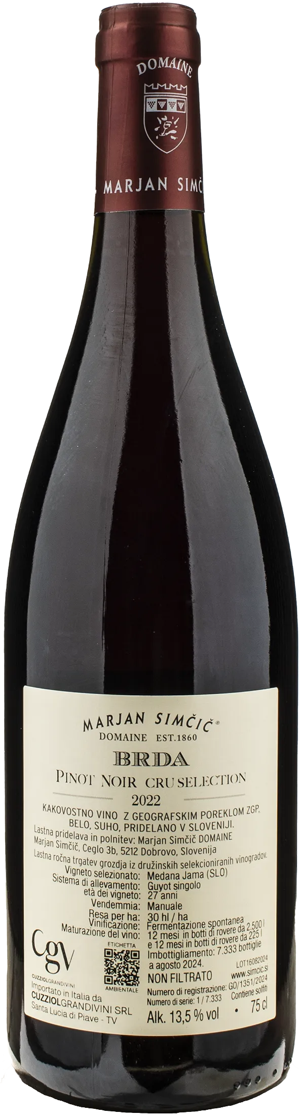 Domaine Marjan Simcic Pinot Noir Cru Selection BRDA 2022