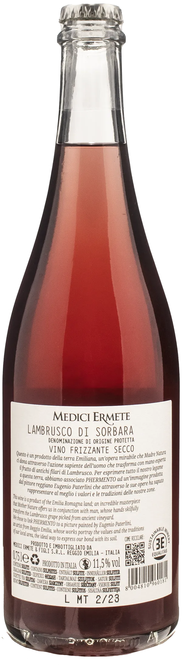Medici Ermete Lambrusco Spumante Metodo Ancestrale Rosé Phermento 2022