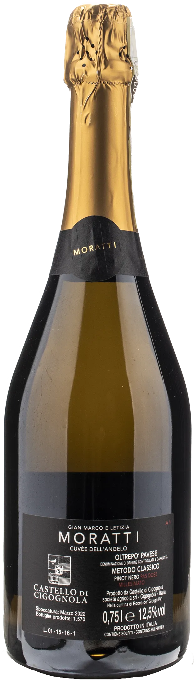 Moratti Oltrepo Pavese Pas Dose Millesimato Metodo Classico Cuvee dell'Angelo 2015