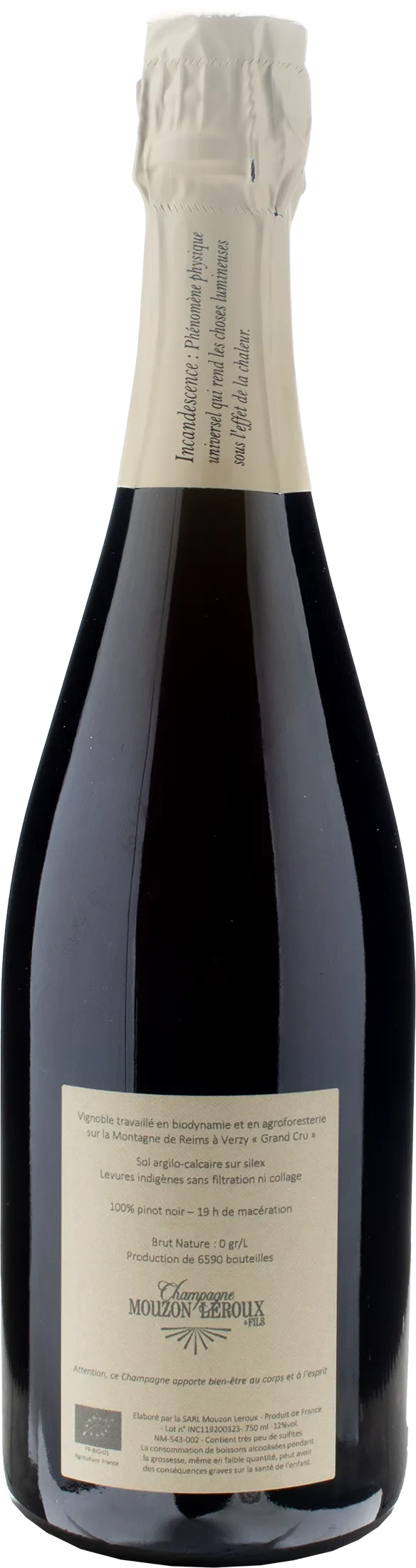 Mouzon Leroux Champagne Grand Cru Rosè de Saignee Brut Nature L'Incandescent