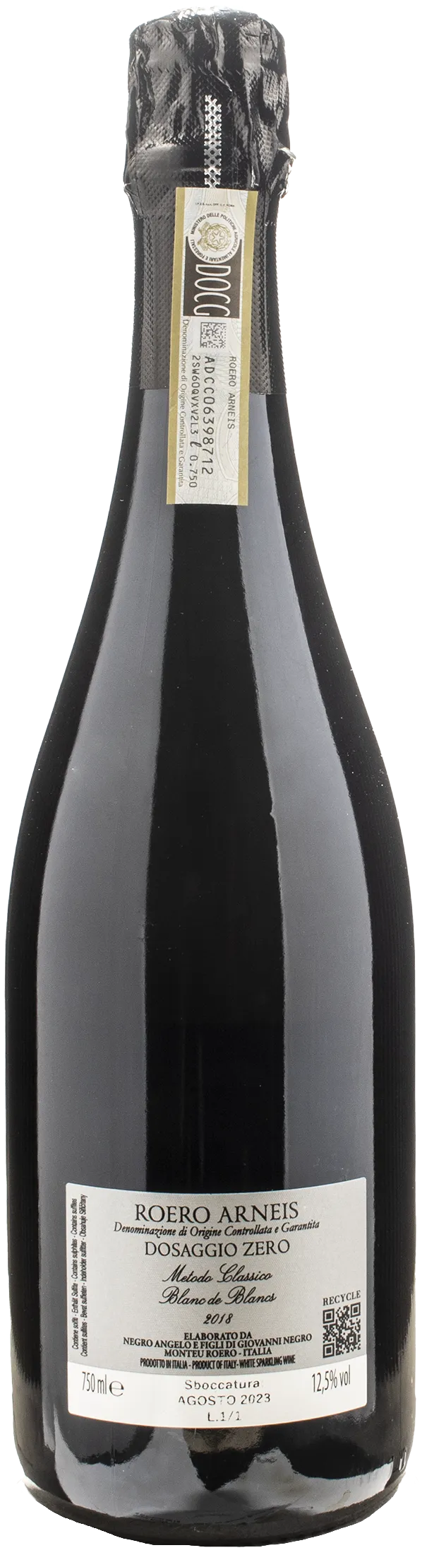 Negro Roero Arneis Blanc de Blancs Metodo Classico Dosage Zero Giovanni 2018