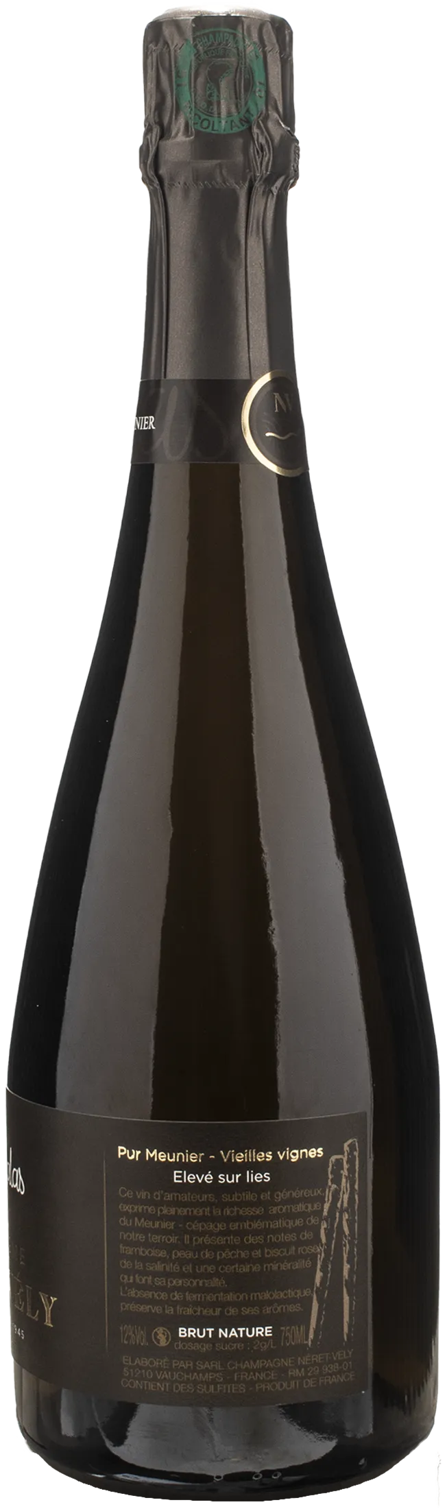 Neret Vely Champagne Les Echalas Pur Meunier Blanc de Noirs Brut Nature