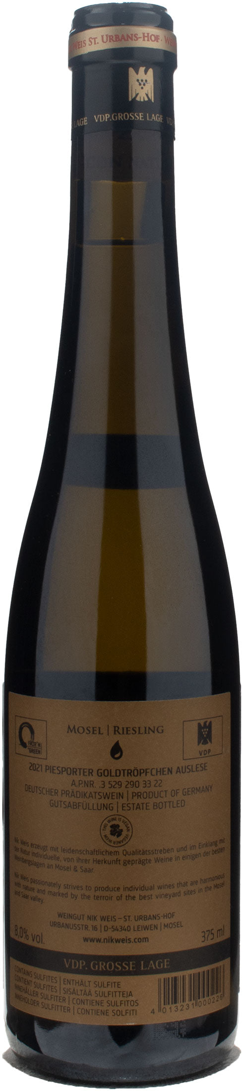 Nik Weis Mosel Riesling Piesporter GoldTropfchen Auslese 0.375L 2021